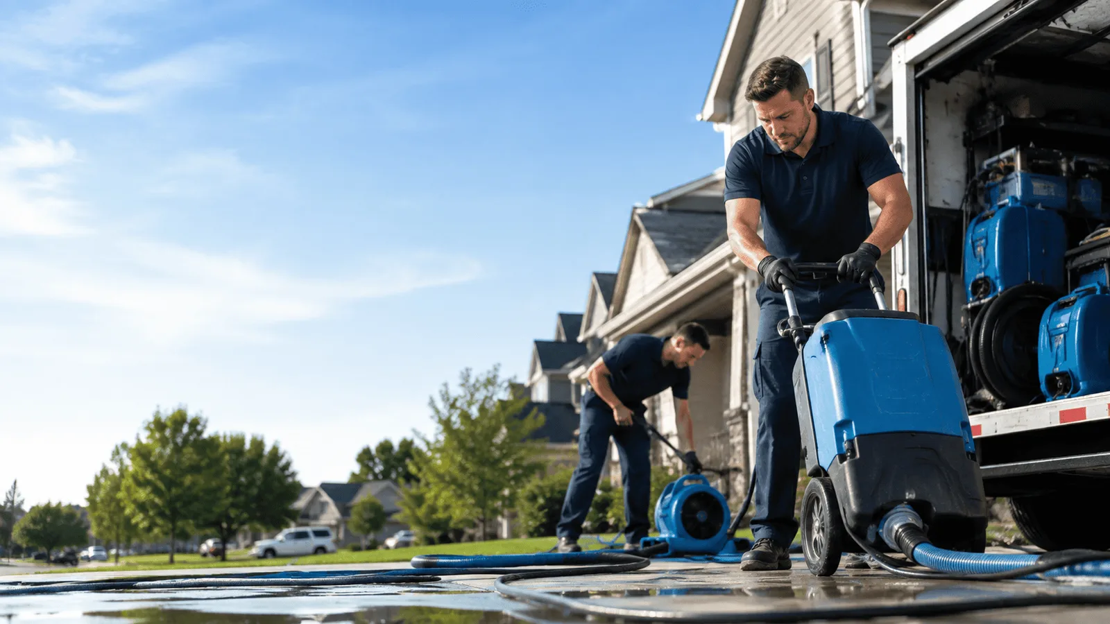 Burst Pipe Damage Cleanup being performed in Columbia City, IN